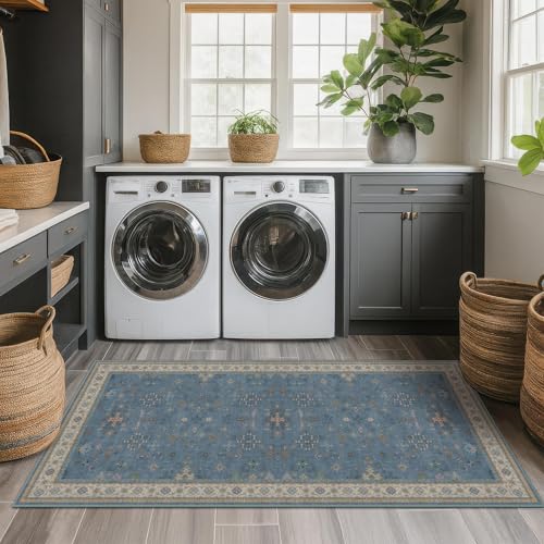 Boho 2x5 Kitchen Rugs Non Slip (2' x 5' (Runner) / Dusty Blue)