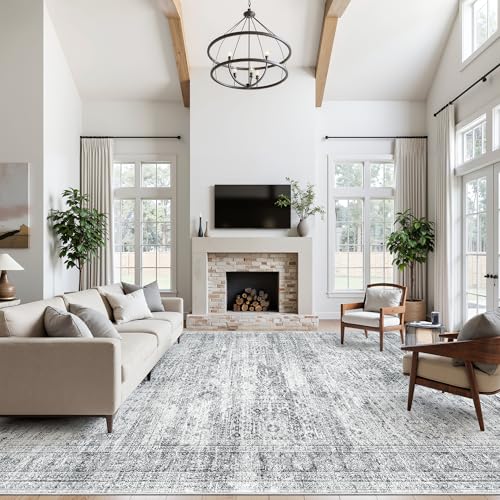 12x15 Washable Area Rugs Soft Living Room Rug Abstract Grey (Grey / 12' x 15' (Rectangular))