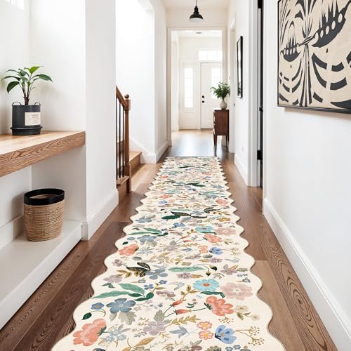Hallway Floral 2'6x14 Runner Rugs (2'6" x 14' (Rectangular) / Cream/Floral)