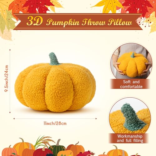 1 Pcs 3D Pumpkin Pillow Fall Decor Halloween Cushions (Yellow)