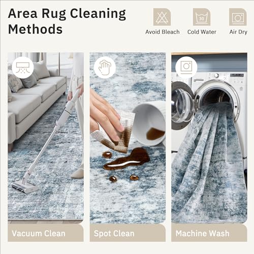 Abstract Runner Rug 3x10 Hallway Kitchen Rugs Non (Blue/Grey / 3' x 10' (Runner))