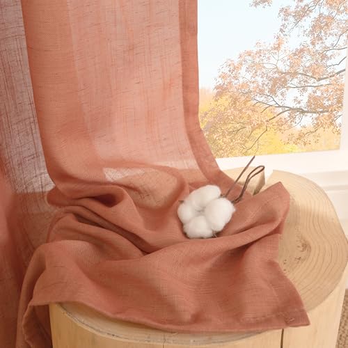 Linen Short Curtains 40 Inch Length for Window (Terracotta / 30"W x 40"L (Pack of 2))