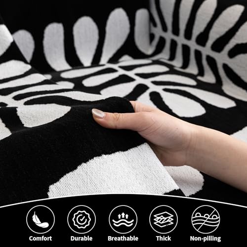 Boho Couch Cover Blanket Geometric Striped Pet Covers for Couches and Sofas Black and White Dog Cover for Couch Pet Friendly Chenille Sectional Sofa Covers for Pets Washable (71" x 134" / Stripe: Black and White)