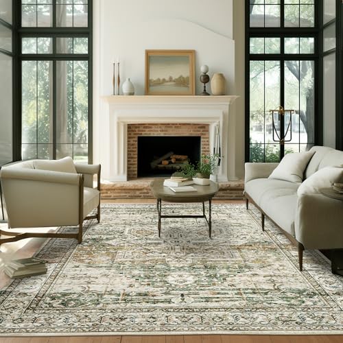 Washable Area Rug 8x10 Large Soft Rugs for Living Room Olive Beige (Olive Beige / 8' x 10' (Rectangular))