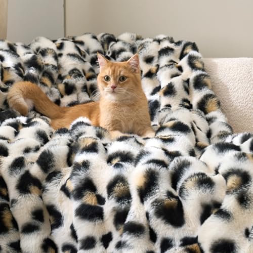 Leopard Print Faux Fur Throw Blanket for Couch (Leopard / Throw(50" x 60"))
