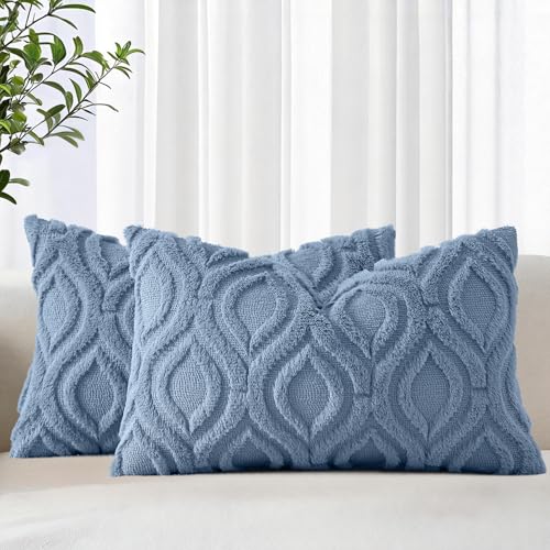 Faux Fur Soft Dusty Blue Throw Pillow Covers 12x20 Set of 2 (20" x 12" (Pack of 2) / Dusty Blue)