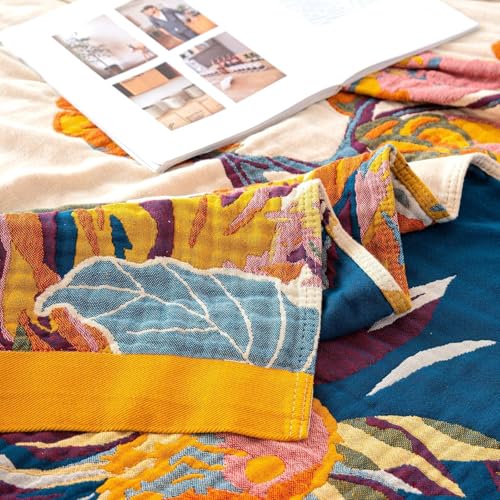 Boho Throw Blanket 50"x60" Cotton Throw for Couch Sofa (D-flower and Butterfly / 50"x60")