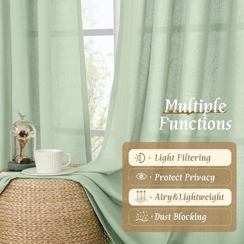 Light Filtering Linen Curtains 84 Inch for Living Room 2 Panels (Light Green / 52"W x 84"L (Pack of 2))
