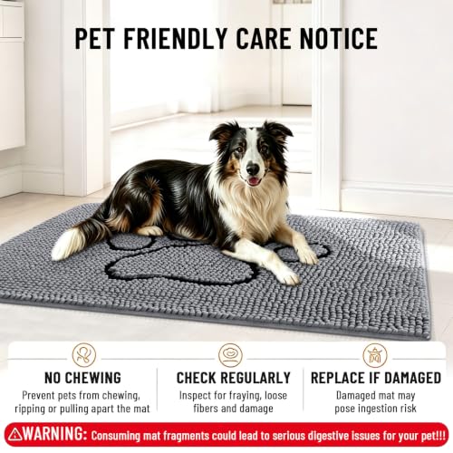 Dog Door Mat for Muddy Paws (47"X24" / Grey and Black)