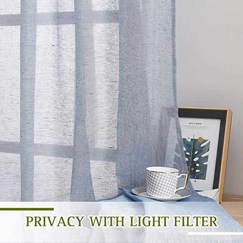Linen Sheer Kitchen Short Curtains 48 inch Length 2 Panels (36"W x 48"L (Pack of 2) / Sea Mist)