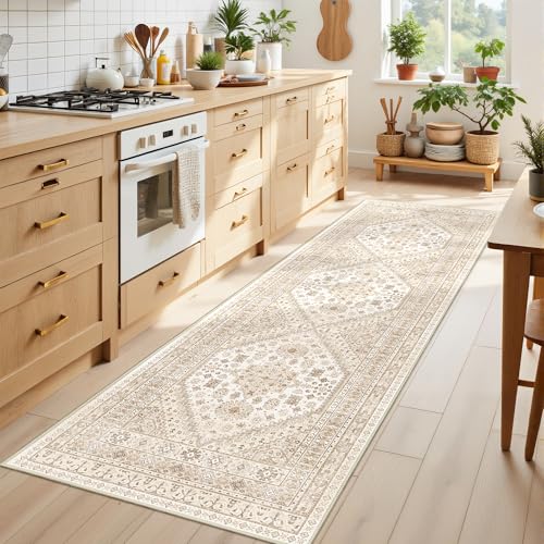 Kitchen Runner Rug Non Slip Washable Rugs 2.5x8 (Cream/Beige / 2'6" x 8' (Runner))