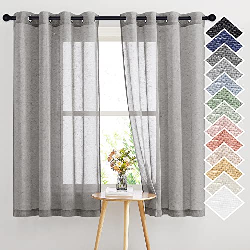 Sheer Curtains Open Linen Blend for Window Decor (52"W x 63"L (Pack of 2) / Charcoal Grey)