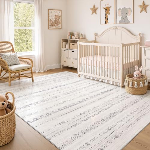 Boho 5x8 Area Rug Living Room Rugs Machine Washable Gray (Boho Grey / 5' X 8' (Rectangular))