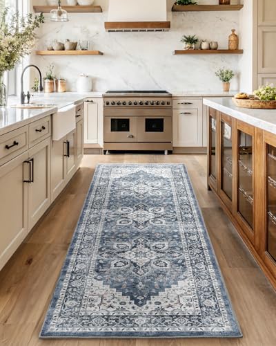 Amada 2'6" x 8' Washable Runner Rug for Hallway (2'6" x 8' (Runner) / Blue)