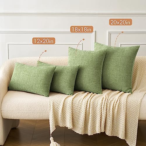 Soft Chenille Throw Pillow Covers Sage Green 20x20 Inch Pack of 2 (20" x 20" (Pack of 2) / Sage Green)
