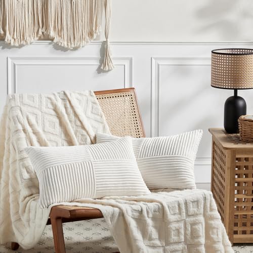 2 Packs Cream White Lumbar Decorative Throw Pillow Covers 16x28 Inch for Couch Bed Sofa (Cream White / 28" x 16" (Pack of 2))