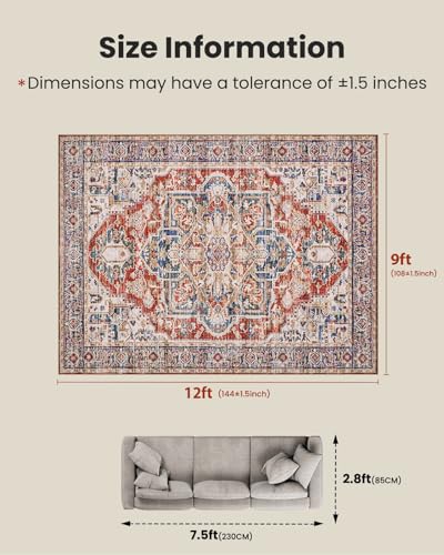 Amada Large 9x12 Washable Area Rug for Living Room (9' x 12' (Rectangular) / Red)