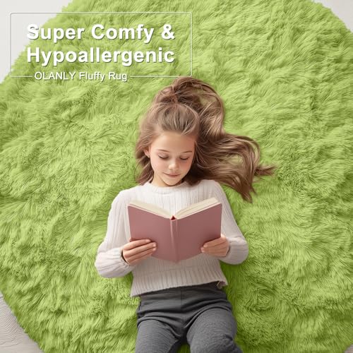 Grass Green Round Rugs for Bedroom (7 Ft Round / Grass Green)