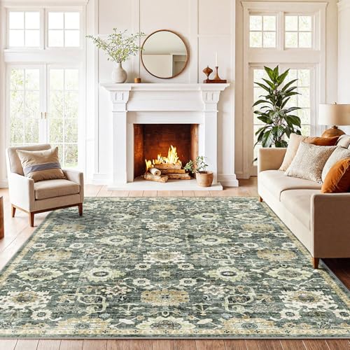 Amada 6x9 Washable Area Rug for Dining Room (6' x 9' (Rectangular) / Green/Brown)