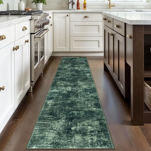 Abstract Runner Rug 2x8 Ft Washable Runners for Hallways (Dark Green / 2' x 8' (Rectangular))