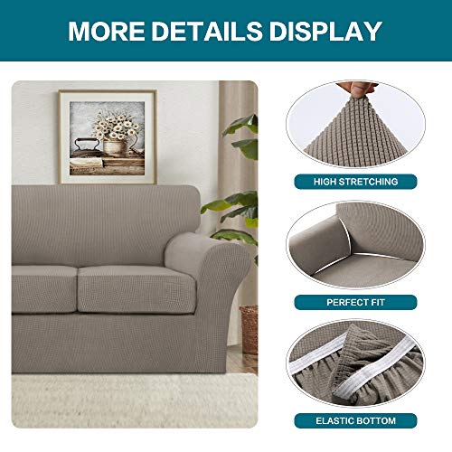 3 Piece Sofa Covers for 2 Cushion Couch Sofa Slipcover Soft Couch Cover for Dogs (Loveseat (2 Cushion) / Taupe)