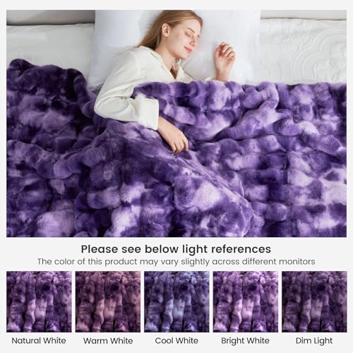 Faux Fur Throw Blanket for Couch (Tie-dye Purple / Twin(60" x 80"))