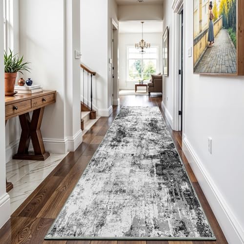 2x8 Washable Runner Rugs for Hallway (Black/Grey / 2' x 8' (Runner))
