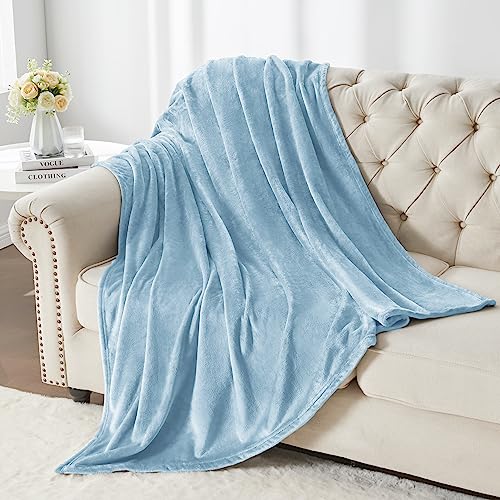 Fleece Blanket Soft Plush Twin Size Blanket Washed Blue 60"x80" (Washed Blue / Twin(60"x80"))
