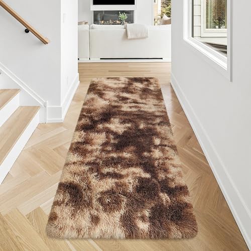 Super Soft Fluffy Living Room Area Rug 2x5 ft Tie (Tie-dyed Brown / 2' x 5' (Runner))