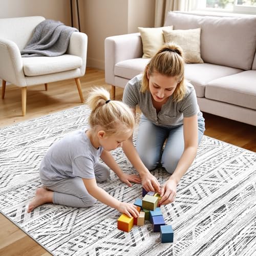 4x5 Area Rug Washable Moroccan (Grey / 4' x 5')