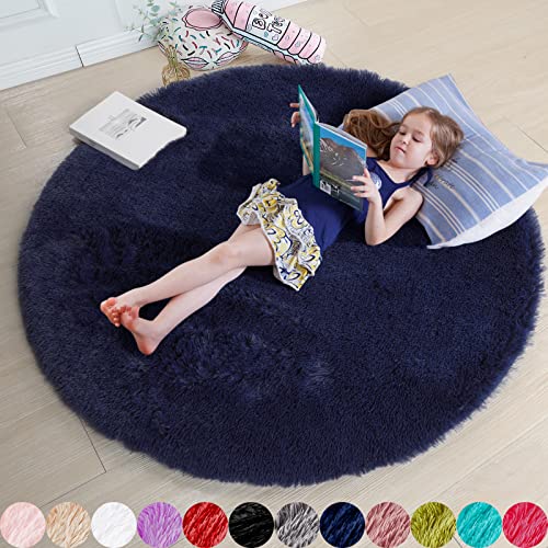 Dark Navy Blue Large Round Circle Rug 6Ft for Bedroom Living Room (Dark Navy / 6' (Round))