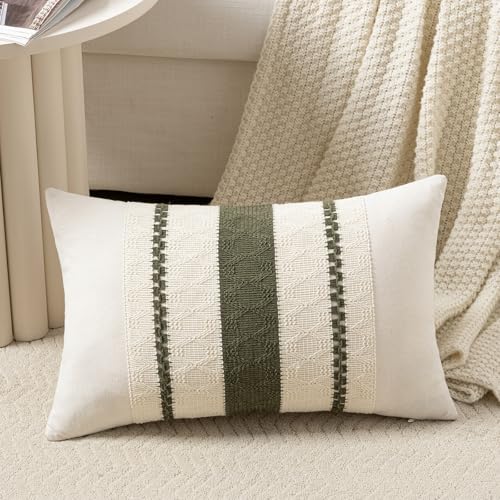 Set of 1 Boho Olive Green Long Lumbar Decorative Throw Pillow Cover 12x24 Inch for Couch Bed Sofa Chair (24" x 12" (Pack of 1) / Olive Green)