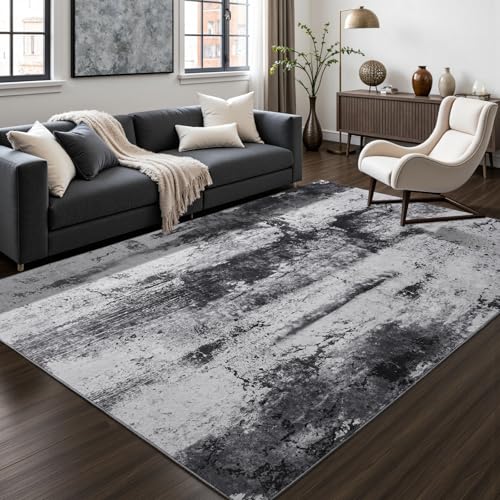 Abstract Area Rug Modern Washable Rug Soft Non Slip Rug Low Pile for Bedroom Living Room Dining Room Slate Grey 5x8 Feet (Slate Grey / 5' x 7'11" (Rectangular))