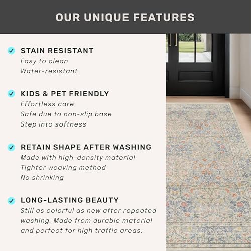 Washable Dining Room Rugs (Beige Blue / 7' x 9' (Rectangular))
