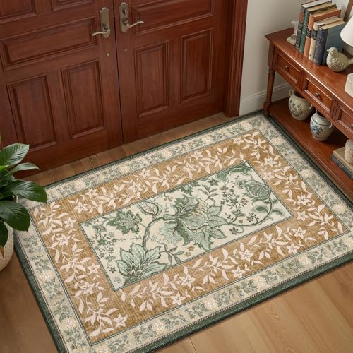 Terracotta Olive Sage Green Washable 6x9 Area Rugs (Terracotta / Olive Sage Green / 6' x 9' (Rectangular))