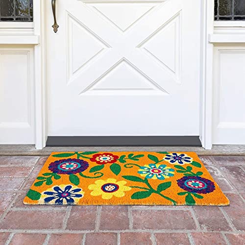 Floral Coir Door Mat (17 X 30 In, Natural & Modern)