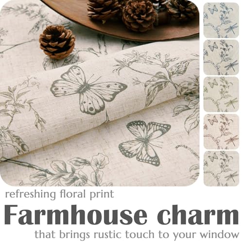 Grey Floral Linen Curtains Lined 63 Inch Vintage Back Tab 2 Panels (Charlotte Grey / 50"W x 63"L (Pack of 2))