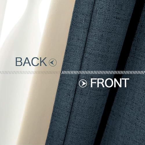 100% Blackout Linen Curtains for Bedroom 52x54 Inches Navy (Navy / 52"W x 54"L (Pack of 2))