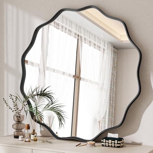 Wavy Round Mirror (Black / 30"L x 30"W)