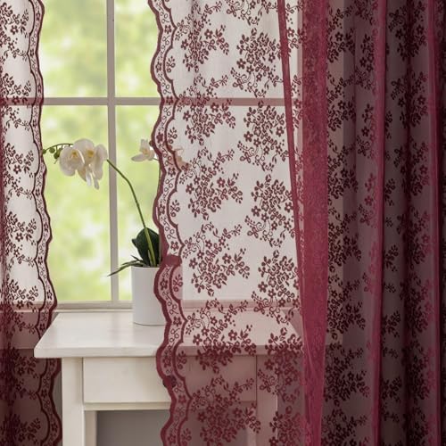 Vintage Lace Curtains 108 Inches Long (Burgundy / 52"W x 108"L (Pack of 2))