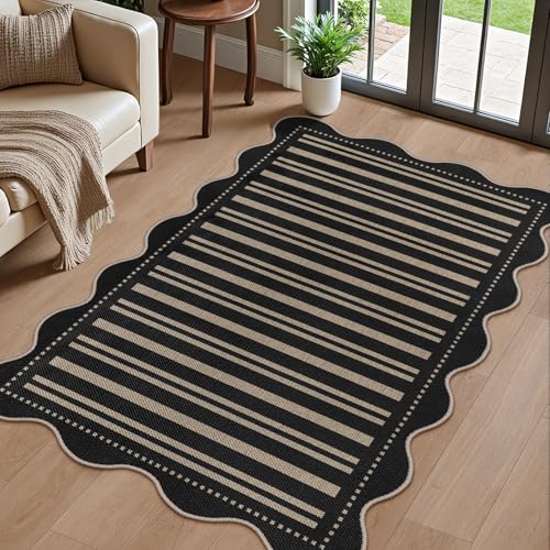 Striped Easy Jute Outdoor Patio Rug (3'x5' (Rectangular) / Black Striped)