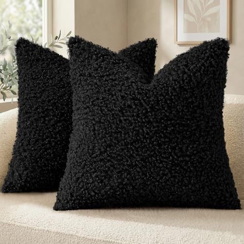 Sherpa Decorative Throw Pillow Covers 18x18 Set of 2 Black (Black / 18" x 18" (Pack of 2))