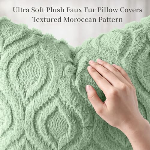Faux Fur Plush Sage Green Throw Pillow Covers 12x20 Set of 2 (20" x 12" (Pack of 2) / Sage Green)