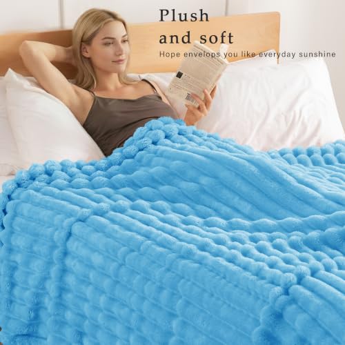 Striped Queen Size Fleece Blanket for Bed (Blue / Queen ( 90x90 IN ))