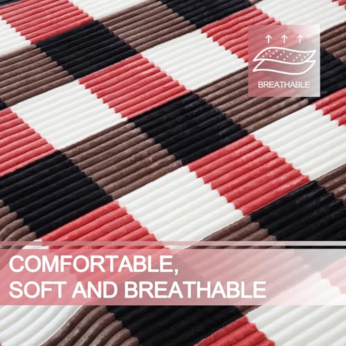 Sherpa Blanket Twin Plaid Thick Bed Blanket (Black Red Check / 60"*80")