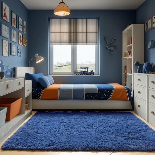 Navy Area Rugs for Boys Bedroom Living Room (Navy Blue / 4' x 6' (Rectangular))