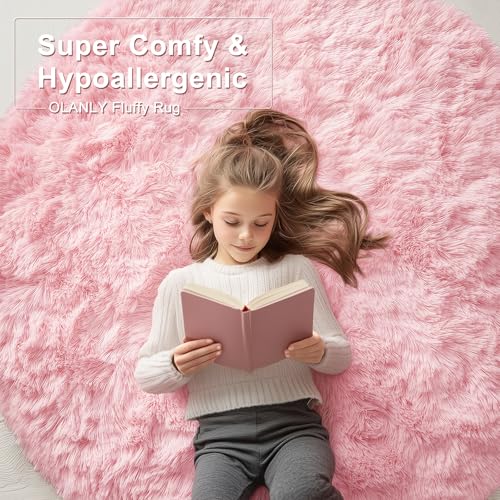 Pink Round Rugs for Bedroom (5 Ft Round / Pink)