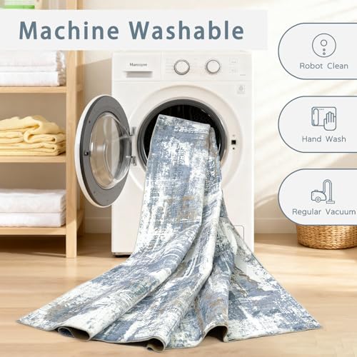 8x10 Washable Area Rugs for Living Room (8' x 10' (Rectangular) / Blue-white-reddish Brown)