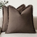 Decorative Linen Fringe Throw Pillow Covers 16×16 Reddish Brown (16" x 16" (Pack of 2) / Reddish Brown)