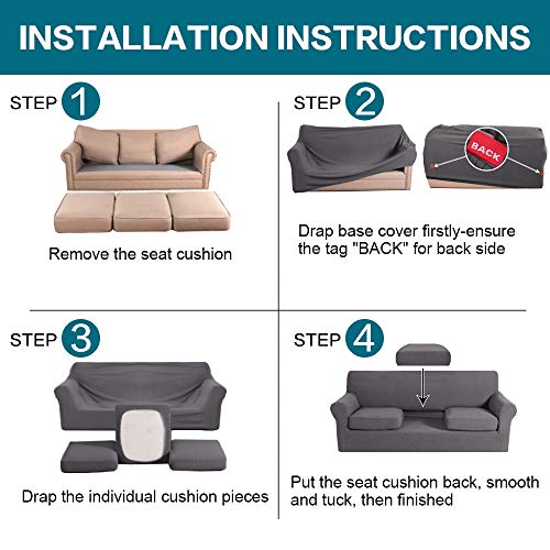 4 Piece Sofa Covers for 3 Cushion Couch Sofa Slipcover Soft Couch Cover for Dogs (Sofa (3 Cushion) / Charcoal Gray)